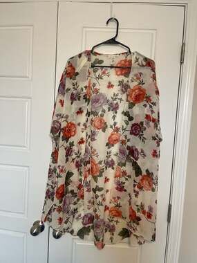Emory Park Floral Sheer Chiffon Open Front Kimono Duster 3XL